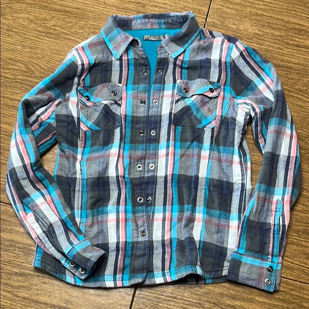 Prana women’s  Plaid Button-Down Shirt - Blue, Pink, Gray lined